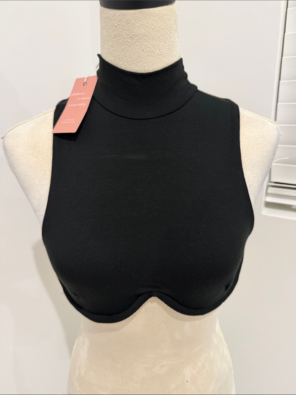 Miss Lola Black Sleeveless Mock Neck Bralette